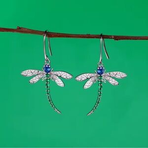 Emerald Green Dragonfly Dangle Earrings